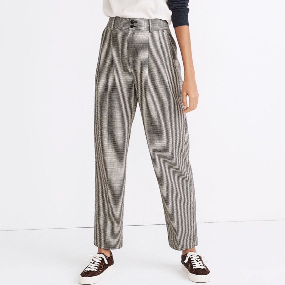 Madewell Pleated Taper Wide-Leg Pants in Mini Houndstooth
